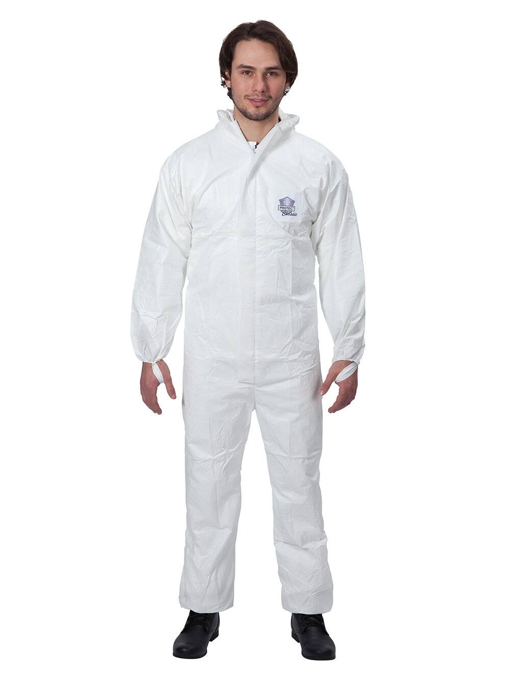 Protec Classic Overall Chemikalienschutzkleidung Schutzanzug EN14126 Kategorie 3 Typ 5/6 weiß L-0