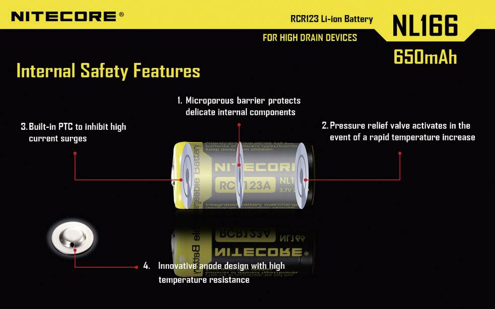 NiteCore NL166 Spezial-Akku 16340 Li-Ion 3.7 V 650 mAh 1 St.-4