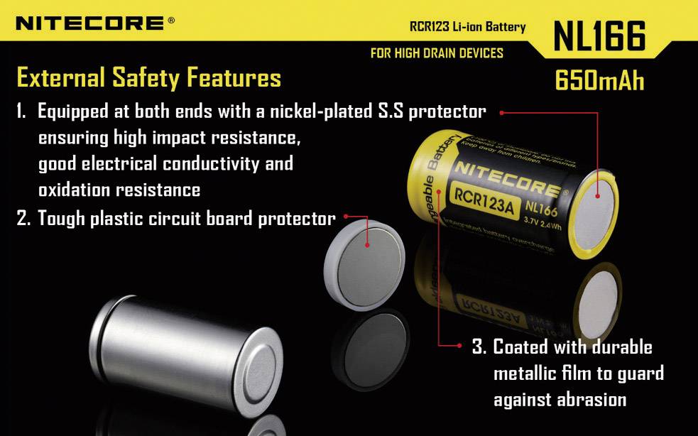 NiteCore NL166 Spezial-Akku 16340 Li-Ion 3.7 V 650 mAh 1 St.-5