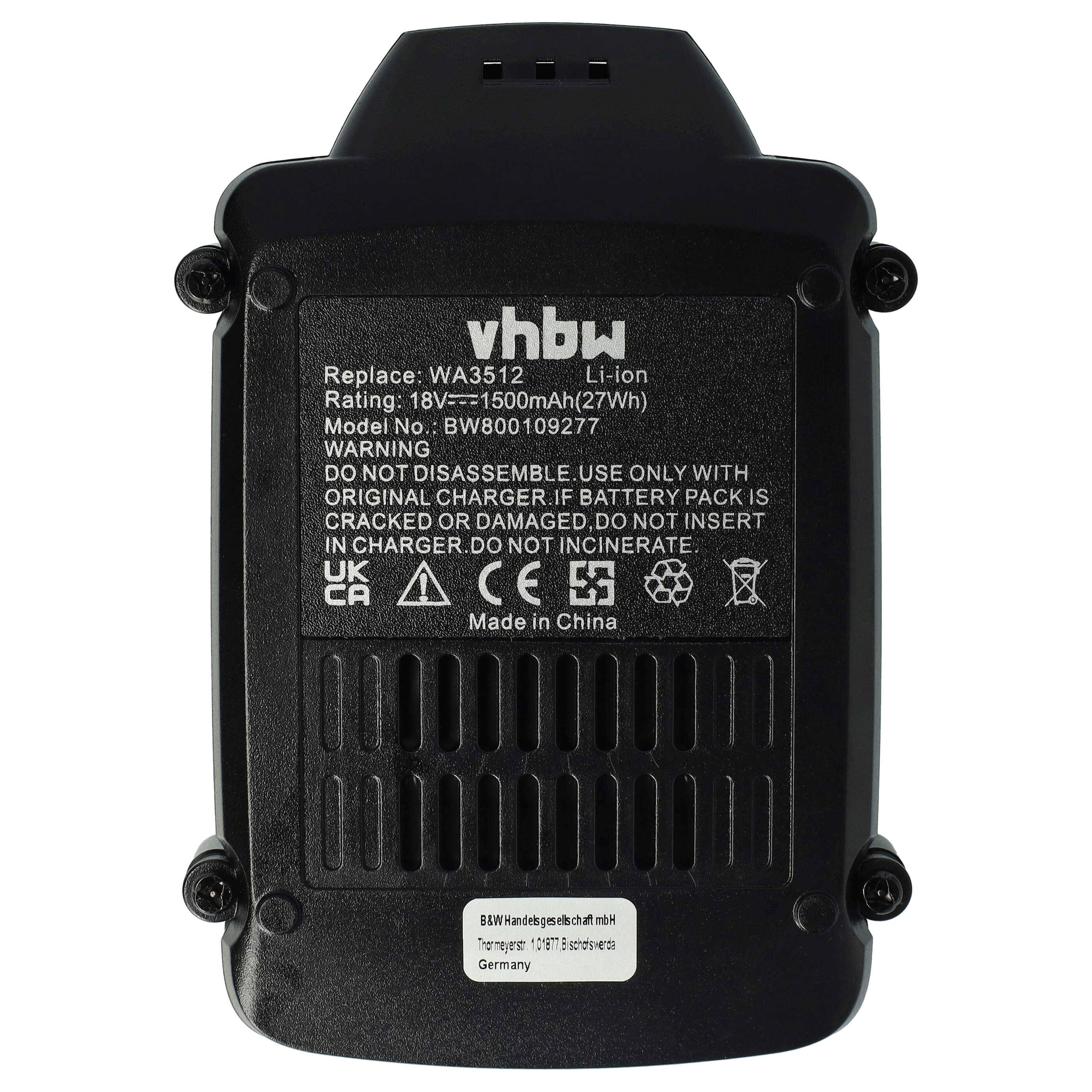 vhbw Akku kompatibel mit Worx WX027 | WG951.2, WU287, WG951, WG951.4, WU381, WX026, WX026.9, WU289 Werkzeug (1500 mAh-2