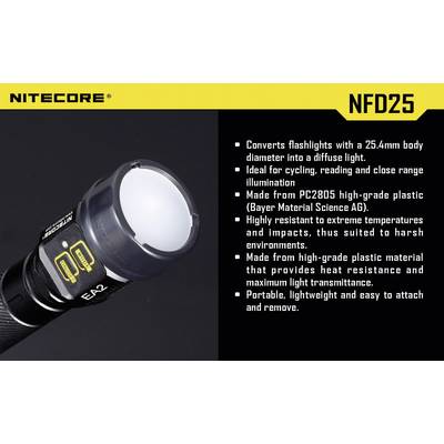 NiteCore NITNFD25 Diffusor  EC1, EC2, EA1, EA2, MT2C, P12, SRT3, SRT5 und Taschenlampen mit einen Ø 25 mm 