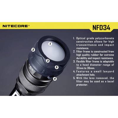 NiteCore NITNFD34 Diffusor  MT25, MT26, SRT6 und Taschenlampen mit einen Ø 33 - 36 mm 