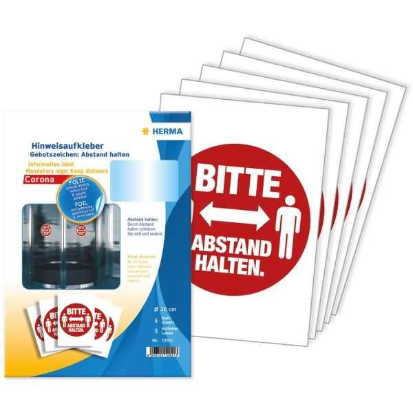 Hinweisaufkleber Verbotszeichen 'Abstand halten' DM 20cm wetterfest ablösbar VE=5 Stück-0