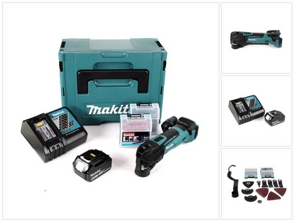 Makita DTM 51 RG1JX2 Akku Multifunktionswerkzeug 18 V + 1x Akku 6,0 Ah + Ladegerät + 39 tlg. Zubehör Set + Makpac