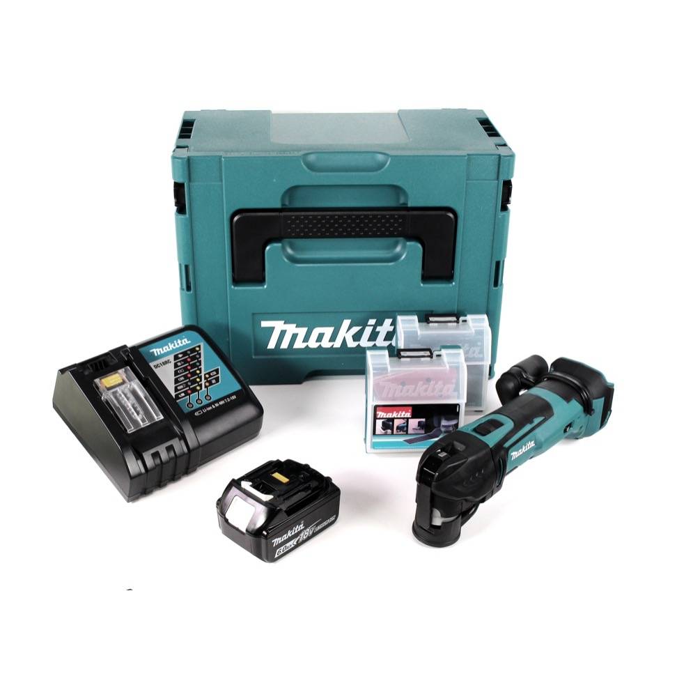 Makita DTM 51 RG1JX2 Akku Multifunktionswerkzeug 18 V + 1x Akku 6,0 Ah + Ladegerät + 39 tlg. Zubehör Set + Makpac-1