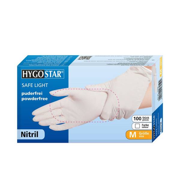 Hygostar Safe Light Nitril-Einweghandschuh puderfrei unsteril (100 Stk.) Farbe: Weiß, Gr. 9 (L)