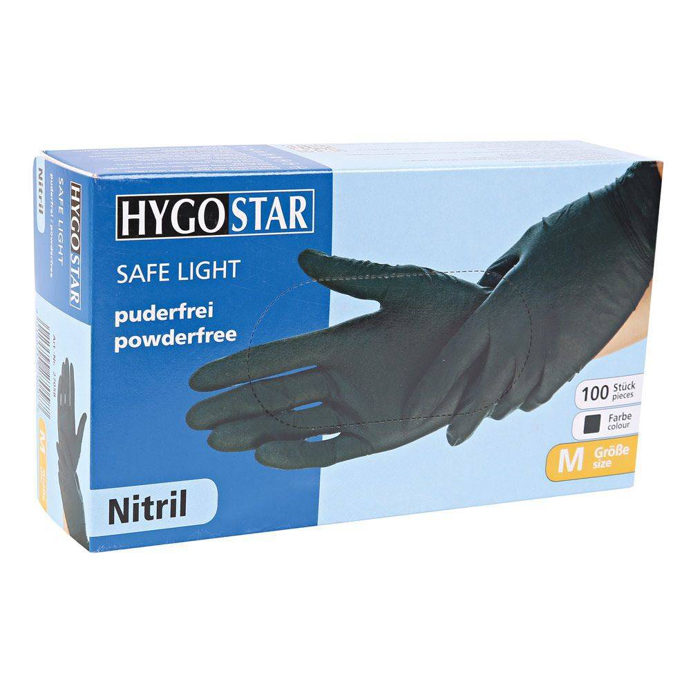 Hygostar Safe Light Nitril-Einweghandschuh puderfrei unsteril (100 Stk.) Farbe: Schwarz, Gr. 6 (XS)-0