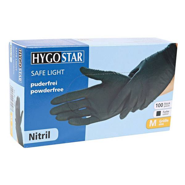 Hygostar Safe Light Nitril-Einweghandschuh puderfrei unsteril (90 Stück) Farbe: Schwarz, Gr. 11 (2XL)