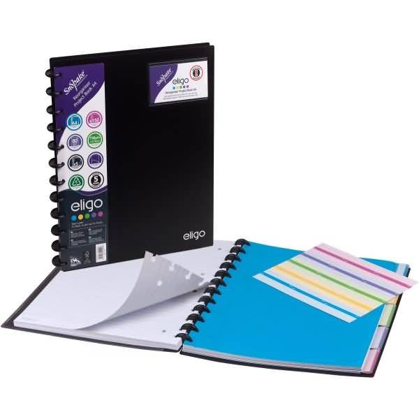 Projektbuch Eligo ReOrganiser A4 75 Blatt 80g/qm mit Register PP schwarz