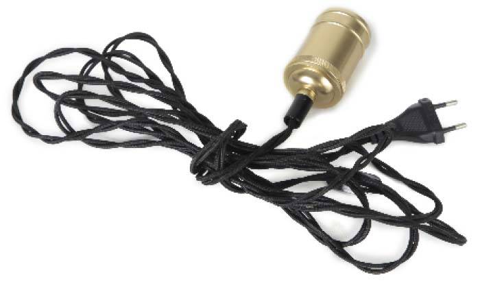 88900 Textilkabel 3,5m mit E27 Fassung messing Stecker, Kabel: schwarz/gedreht,-0