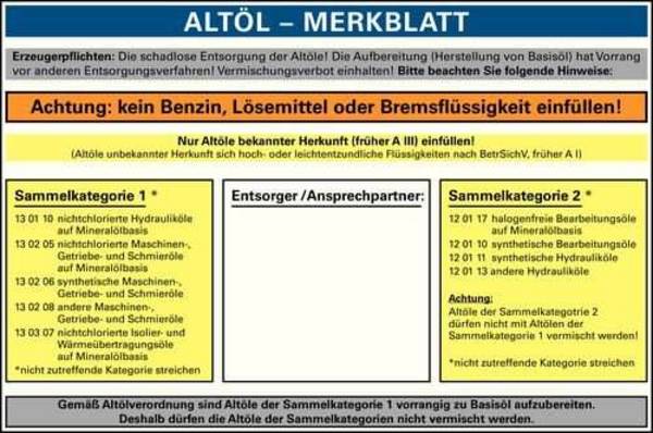 Aufkleber "Nur für Altöl" für Kunststofftank