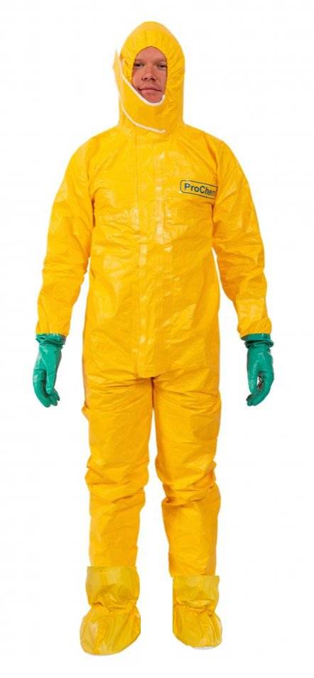 ProChem I CPM E F1 H Overall mit Nitril Handschuhe und fest angearbeitete Überschuhe XXL blau-1
