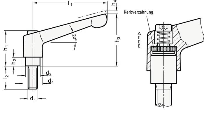 Verstellbarer Klemmhebel GN 300 d1 M 8mm l1 63mm IG GANTER-2