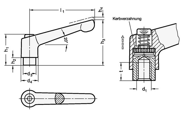 Verstellbarer Klemmhebel GN 300 d1 M 8mm l1 63mm IG GANTER-3