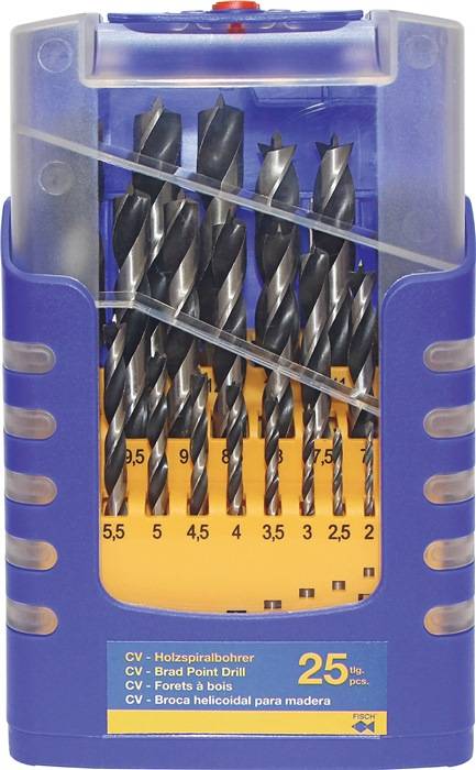 Holzspiralbohrersatz 012K 25-tlg.D.1-13mm 0,5mm steig.CV-Stahl FISCH-TOOLS-0