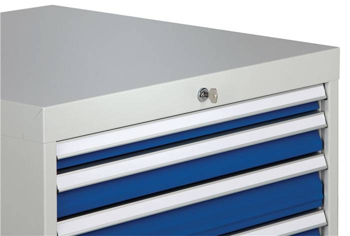 Schubladenschrank H1019xB705xT736mm lichtgrau/signalblau 6 Schubl.Voll.Bedrunka-2