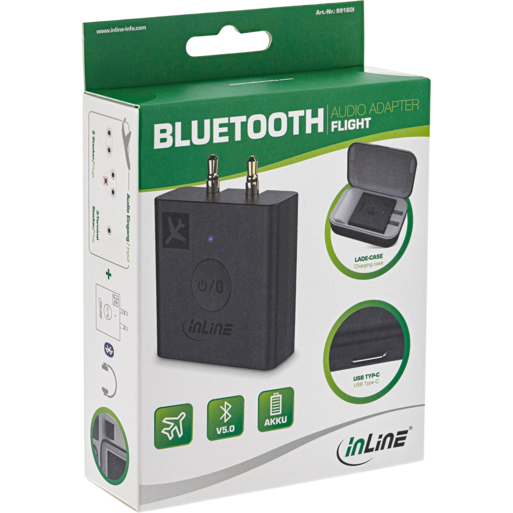 InLine® Flugzeug Bluetooth Audio Transmitter Sender, BT 5.0, aptX HD/LL-4
