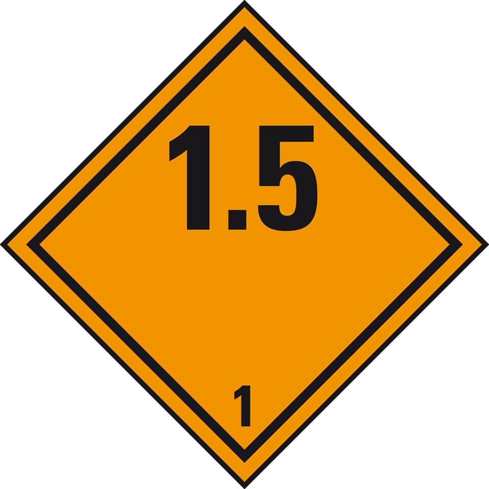 Verpackungskennzeichen Kl. 1.5 Explosiv, Folie, seewasserbeständig, 100x100mm, IMDG-Code, GGVSEB, ADR, IATA-0