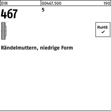 Rändelmutter DIN 467 niedrige FormM10 5 50 Stück