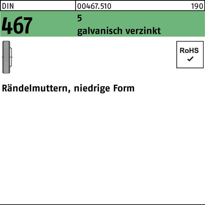 Rändelmutter DIN 467 niedrige FormM3 5 galv.verz. 100 Stück-0