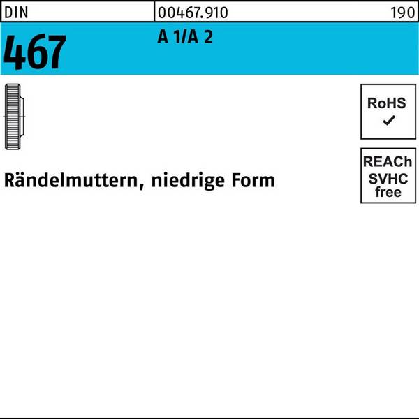 Rändelmutter DIN 467 niedrige FormM4 A 1/A 2 25 Stück