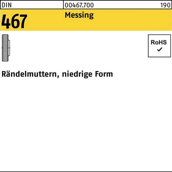 Rändelmutter DIN 467 niedrige FormM8 Messing 25 Stück