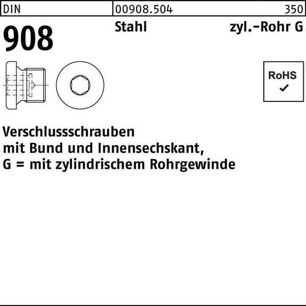 Verschlußschraube DIN 908 m.Bund/Innen-6-kant G 1 1/4 A Stahl 5 Stück