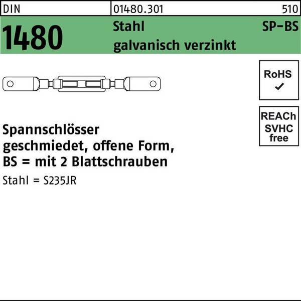 Spannschloss DIN 1480 offen 2Blattschrauben SP BS M12 Stahl 3.6 galv.verz. 1St.