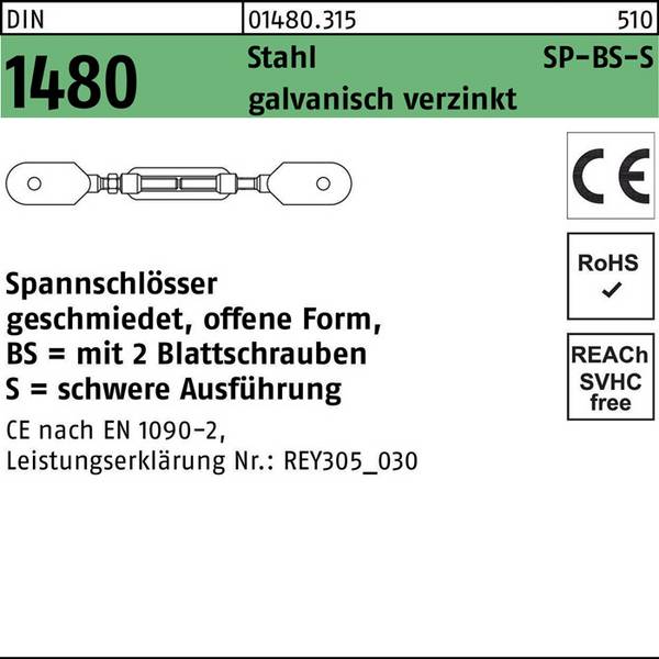 Spannschloss DIN 1480 offen 2Blattschrauben SP BS-S M27 Stahl galv.verz. 1St.