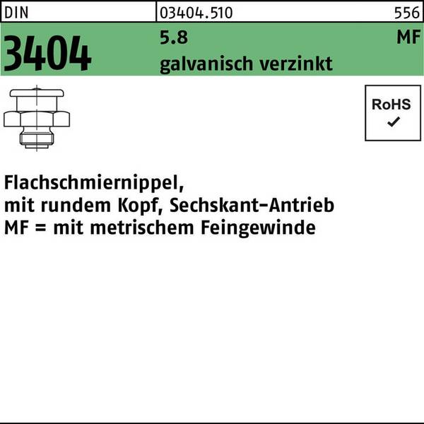 Flachschmiernippel DIN 3404 rundem Kopf/6-kt M16x1,5 SW 22 5.8 galv.verz. 25St.