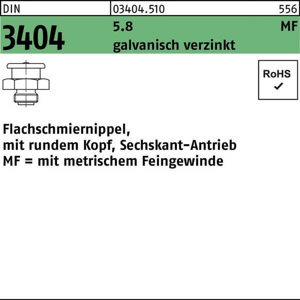 Flachschmiernippel DIN 3404 rundem Kopf/6-kt M6x1 SW 11 5.8 galv.verz. 100St.