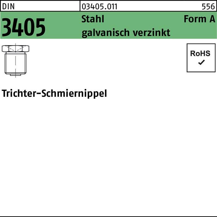Trichterschmiernippel DIN 3405 AM 8x 1 Stahl galv.verz. 100 Stück-0