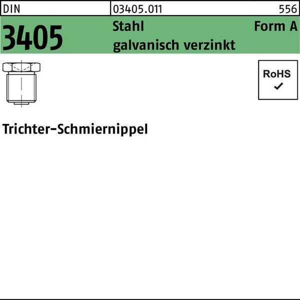 Trichterschmiernippel DIN 3405 AM 8x 1 Stahl galv.verz. 100 Stück