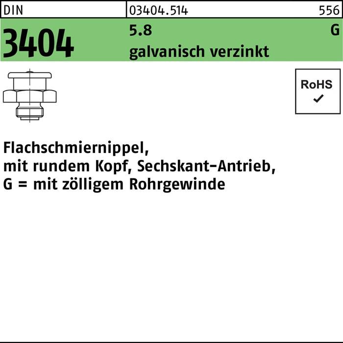 Flachschmiernippel DIN 3404 rundem Kopf/6-kt G 3/8-22 SW 22 5.8 galv.verz. 25St.-0