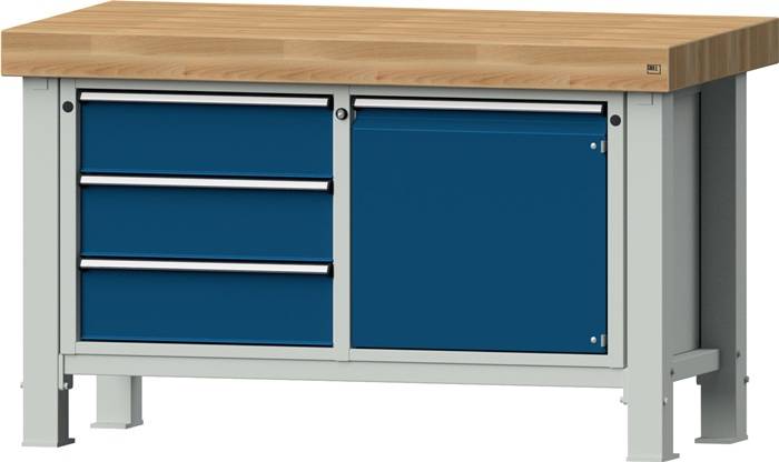 Schwerlast-Werkbank B1500xT800xH900mm Bucheplatte 100mm 3 Schubl.180mm Tür 540mm-0