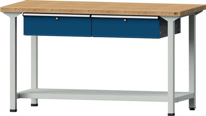 Werkbank V B2000xT700xH890mm Buche massiv lichtgrau/blau Anz.Schubl.xH 2x170mm-0