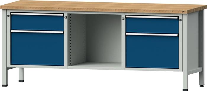 Werkbank V B2000xT700xH890mm Buche massiv lichtgrau/blau-0