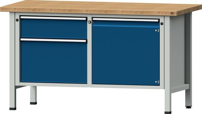 Werkbank V B1500xT700xH890mm Universalplatte lichtgrau/blau 2 Schubl.1 Tür ANKE-0