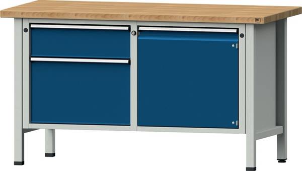 Werkbank V B1500xT700xH890mm Universalplatte lichtgrau/blau 2 Schubl.1 Tür ANKE