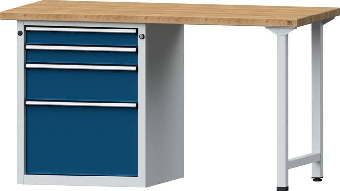 Werkbank V B1500xT700xH890mm Universalpl.grau/blau Schubl.xH 2x90,1x180,1x360mm-0