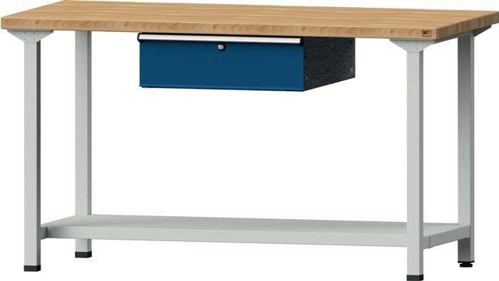 Werkbank BL B2000xT700xH890mm Universalplatte lichtgrau enzianblau 1 Schubl.ANKE-0