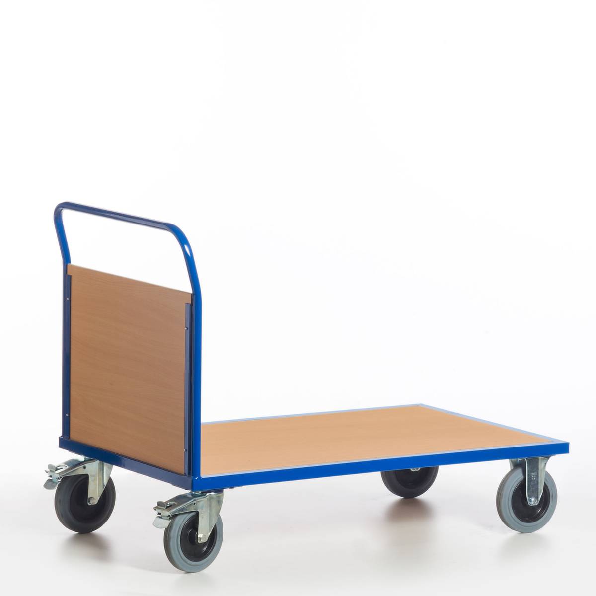 Stirnwandwagen,Tragl. 500kg,Ladefl. LxB 850x400mm,Holzplatte,1 Wand,RAL5010,2 Lenk-/2 Bockrollen,TPE-Bereifung-0