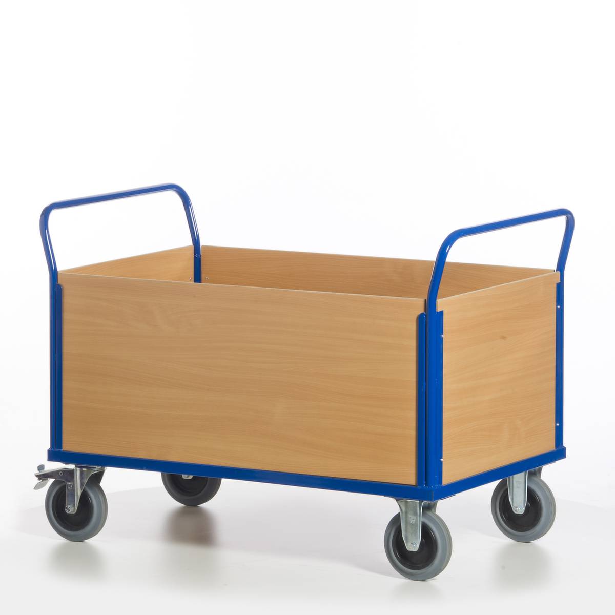 Vierwandwagen,Tragl. 600kg,Ladefl. LxB 1200x770mm,Holzplatte,4 Wände,RAL5010,2 Lenk-/2 Bockrollen,TPE-Bereifung-2