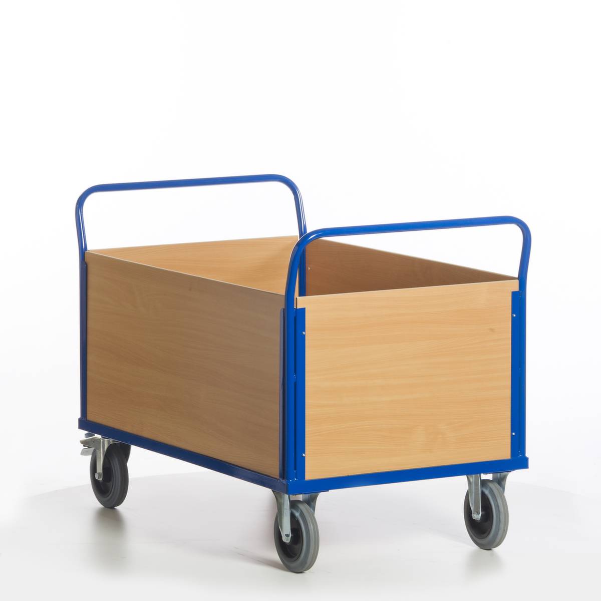 Vierwandwagen,Tragl. 600kg,Ladefl. LxB 1200x770mm,Holzplatte,4 Wände,RAL5010,2 Lenk-/2 Bockrollen,TPE-Bereifung-3