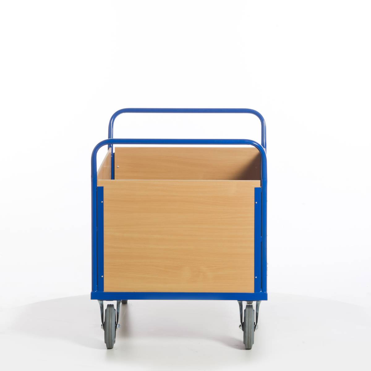 Vierwandwagen,Tragl. 600kg,Ladefl. LxB 1200x770mm,Holzplatte,4 Wände,RAL5010,2 Lenk-/2 Bockrollen,TPE-Bereifung-4