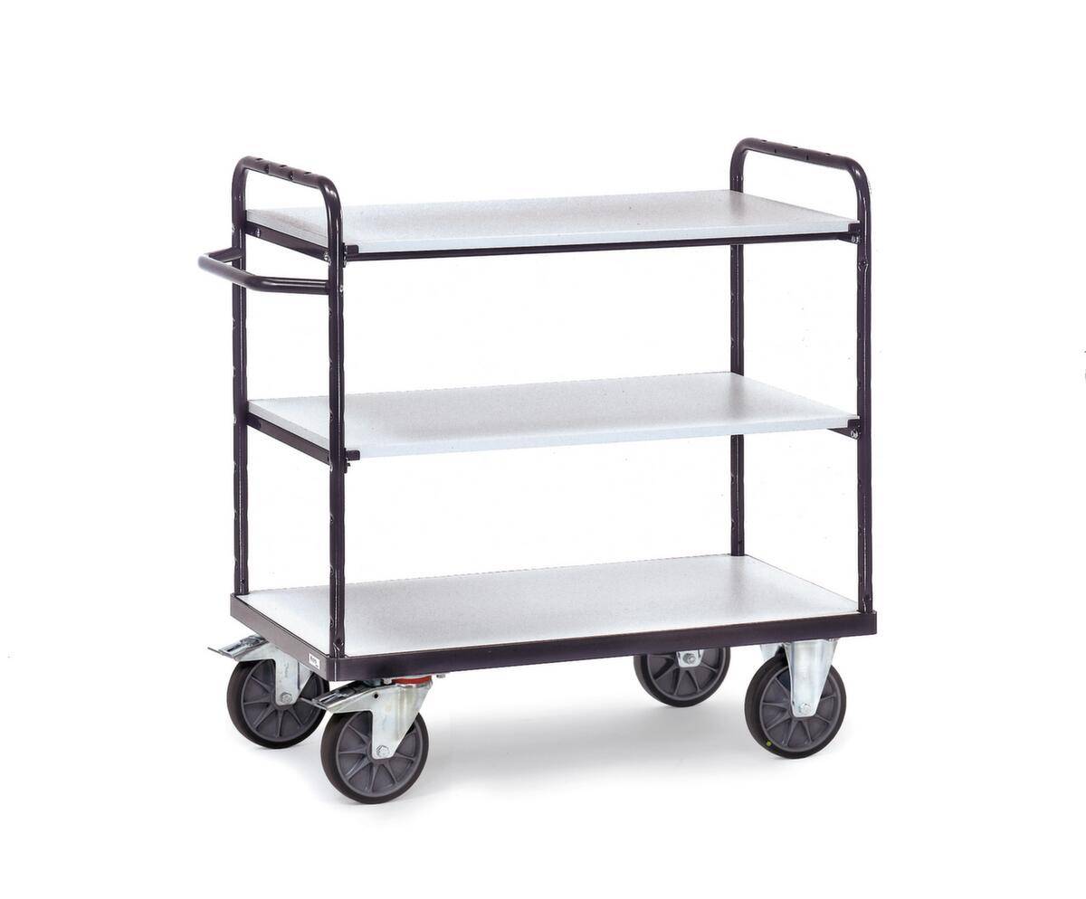 ESD-Etagenwagen,ESD,Tragl. 600kg,3 Etage(n),Ladefl. LxB 1000x600mm,Holzetage,dunkelgrau,TPE-ESD-Bereifung-0