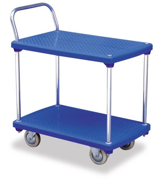 Kunststoff-Etagenwagen,Tragl. 200kg,2 Etage(n),Ladefl. LxB 810x500mm,Kunststoffetage,Vollgummi-Bereifung