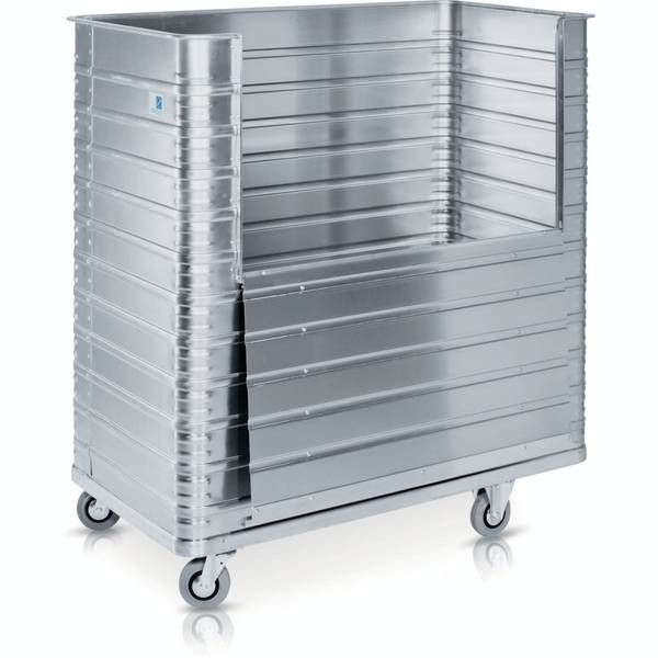 Alu-Kastenwagen,Ladefl. LxB 1250x700mm,1050l,HxLxB 1400x1300x750mm,4 Wände,1 Längswand klappbar,Gummi-Bereifung