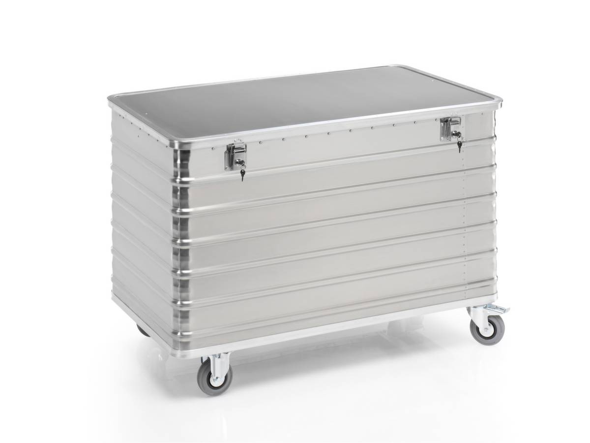 Alu-Kastenwagen,Tragl. 250kg,560l,HxLxB 870x1280x680mm,Deckel anscharniert,Vollgummi-Bereifung-0