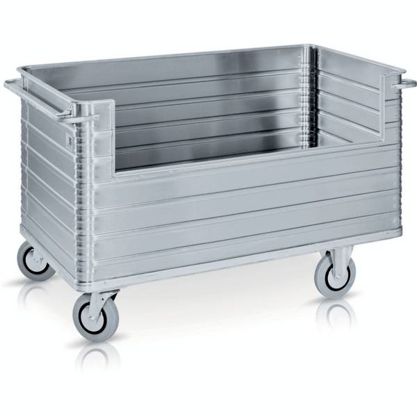 Alu-Kastenwagen,Ladefl. LxB 1500x900mm,945l,HxLxB 980x1650x950mm,4 Wände,Eingrifföffnung,Gummi-Bereifung